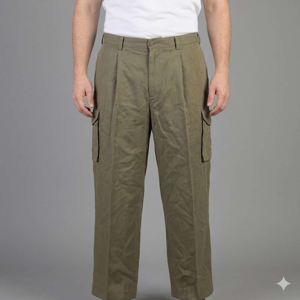 Tommy Bahama Relaxed Silk Linen Pleated Cargo Pants 40 Olive Green
